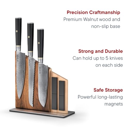 Image of Yatoshi Knives Magnetic Kitchen Knife Block Set - Japanese 67 Layer High-Grade VG-10 Steel Knives, Sharp, G10 Handle Professional Kitchen Knife Set - Black Damascus (6 pieces)