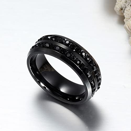Men's Women's 8Mm Wedding Bands Engagement Ring Stainless Steel Channel Cz Promise Rings For Him Black Size 11 #TOP3