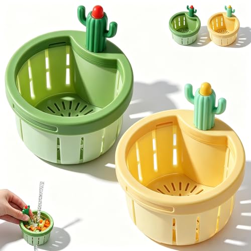 2027 Cactus Sink Strainer Basket Cactus Sink Strainer Basket Fine Mesh Sink Strainers for Kitchen Sink Food Catcher Dump Basket Waste Collector Fun Sink Accessory for Home Bathroom (Green+Yellow)