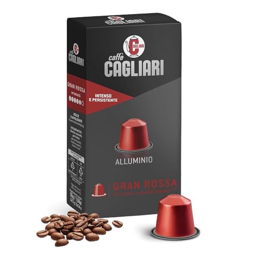 Image of Cafe Cagliari Aluminium Coffee Capsule 100% Arabica, Italy Origin| Intensity 6, Gran Rossa, Medium Roast| Nesspresso Compatible Coffee Capsule Pods, Pack of 10 Pods