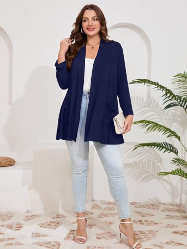 Image of BELAROI Plus Size Lightweight Cardigan Sweaters for Women Casual Open Front 3 /4 Sleeve Cover Up
