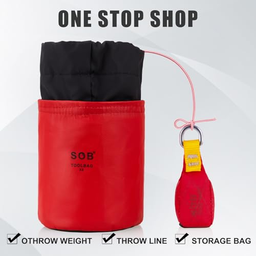 Wurfsack mit Wurfleine, Wurfbeutel + 60m Wurfleine Set für Baum Klettern Baum Arbeiten Bergsteigen (Rot, 300g)