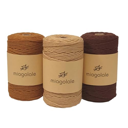 miagolale マクラメ ロープ コットン コード 編み紐 DIY 直径３mm 200m巻 (キャラメルブラウン・ダークブラウン・ジュートベージュ)