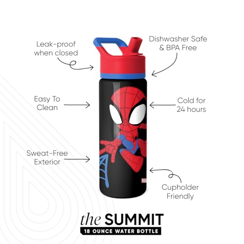 Image of Simple Modern Kids Summit Water Bottle with Straw Lid | Marvel Spider Man 18oz Stainless Steel Cup Insulated Tumbler for Toddlers, Boys, School | Spidey Kid