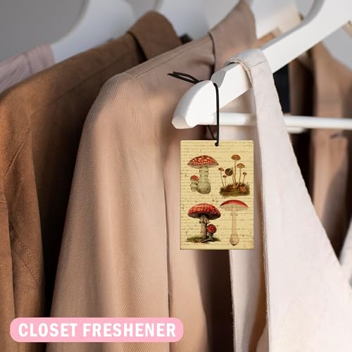 Image of Vintage Mushroom Car Air Freshener 4Pcs, Cottagecore Mushroom Botanical Air Freshener for Car Interior Closet Drawer Books, Retro Car Mirror Decor Hanging