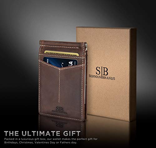 Image of SERMAN BRANDS RFID Blocking Wallet Slim Bifold - Genuine Leather Minimalist Front Pocket Wallets for Men with Money Clip Gift