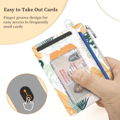 Image of Hancynir Boho Leaves Slim Wallet Women Credit Card Holder, RFID Small Cute