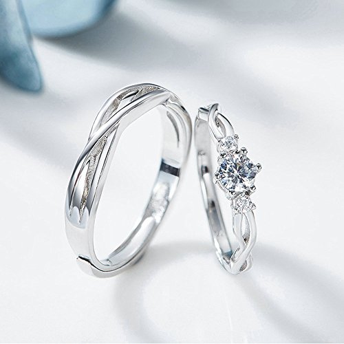 ANAZOZ I Love You His & Hers Matching Wedding Rings Adjustable CZ S925 Sterling Silver Rings for Couple4