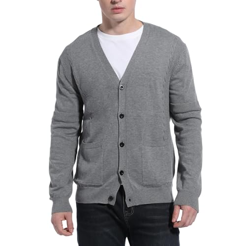 VanKee Cardigan de Punto para Hombre Chaqueta de suéter de Punto de Casual Moda para Hombre Cuello V Cierre de Botones y Bolsillos para Chaqueta Primavera y Otoño Cómodo Suave Abrigo