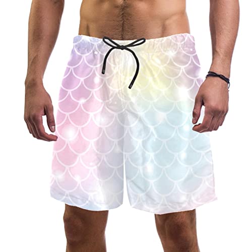 Maillots de bain pour hommes rose motif sirène short de plage léger