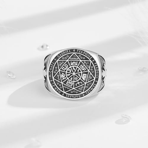 Vito 925 Sterling Silver Adjustable Band Ring for Women Men, Seven Archangels Evil Eye Hecate Triple Moon Goddess Rings Vintage Jewelry3