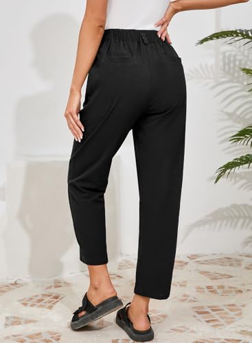 Dokotoo Linen Pants Women Casual Cotton Capri Pants High Waisted Harem Trouser Summer Slacks with Pockets Fall Clothes4