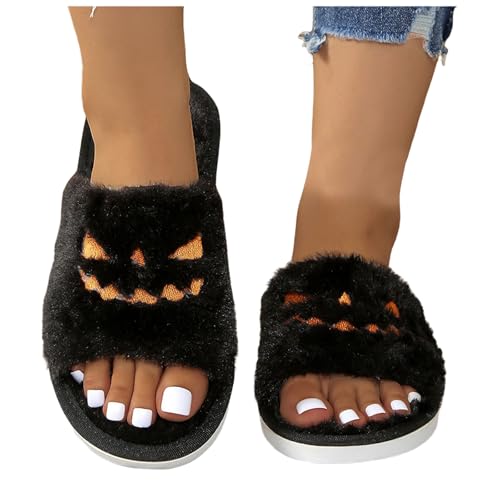 Halloween Slippers for Womens Mens Memory Foam Cotton Plush 𝐅luffy 𝐆𝐇𝐎𝐒𝐓 Slippers Funny Holiday Slip-on Indoor Outdoor Warm 𝐇ouse Shoes2