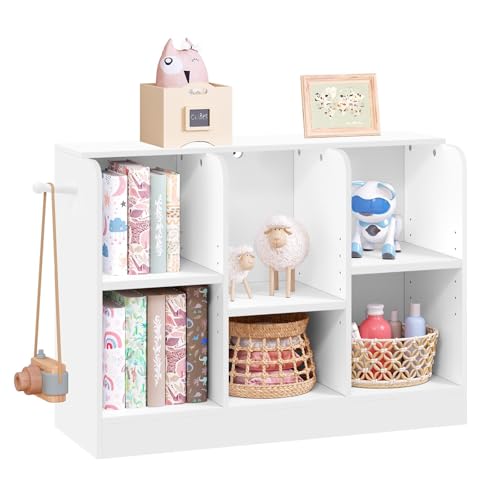 Lestarain Libreria Infantil 6 Compartimientos, Estanteria Montessori con Estantes Ajustables, EstanterÍa Infantil para Juguetes, Libros y Ropa, Mueble Infantil Guardería y Habitación de Niños, Blanco