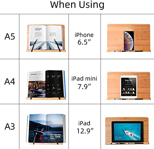 image for Book Stands Height Adjustable, wishacc Table Side Bamboo Reading Mount