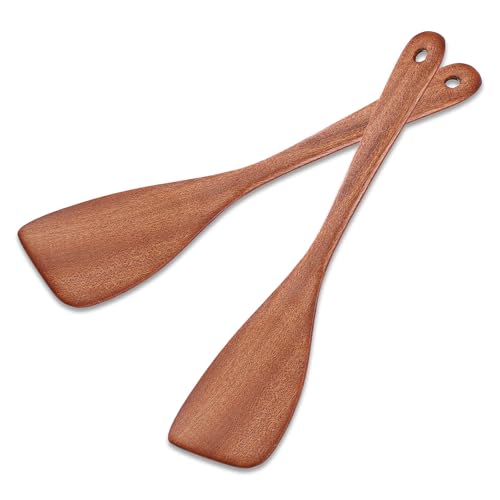 2 espátulas de madera para cocinar, 33 cm, espátula de madera, espátula de madera para cocinar, rasqueta de sartén sin revestimiento, con mango de madera para utensilios de cocina antiadherentes