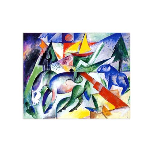Impression sur toile Cheval au lac Heinrich Campendonk 100x80cm affiche salon sans cadre