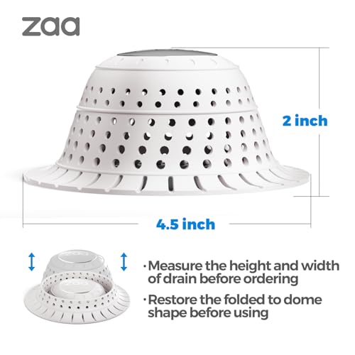 Image of zaa Bathtub Drain Hair Catcher, Premium Silicone Collapsible 2 Pack Drain Protector for Pop-Up and Regular Drains of Shower, Bathtub, Tub, Bathroom, Sink, White