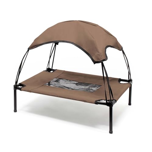 Wiltec Hundebett mit Dach Braun 91 x 76 x 16 cm Größe L bis 35 kg Outdoor Katzenliege Haustier Schlafplatz Sonnendach