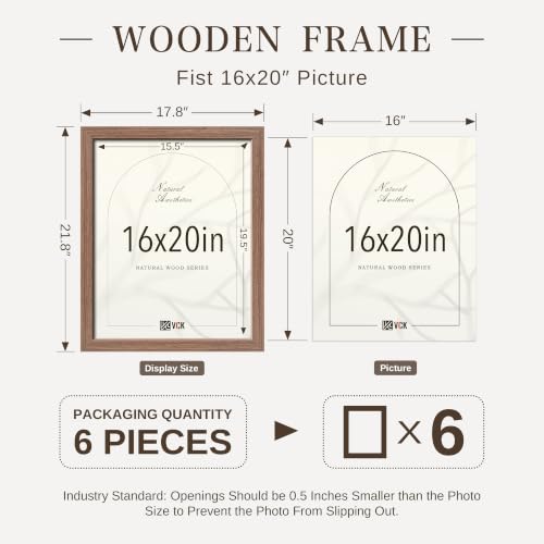 Image of VCK 16x20 Picture Frames Walnut - Wide Border Wood Poster Frame, Multi-Directional Display Family Photos, Office Prints, Studio /Gallery Artwork, Woodgrain Series, Wall Hanging, Set of 6