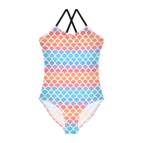 senya Girls Swimsuits One-Piece Swimwear Tie Bathing Suit Beach Summer Round Neck 5-6T Rainbow Mermaid Scale