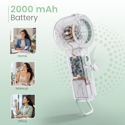 Image of Portronics Toofan X Mist Portable Personal Mini Handheld Ultra-Fine Mist, 30ml Water Tank, 5 Speed Modes, 10800 RPM BLDC Motor, Upto 7 Hours Playtime, Type-C Charging, Best for Travel, Office(Green)