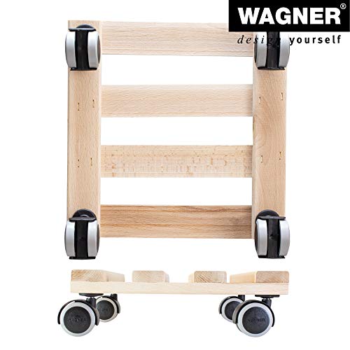 WAGNER Pflanzenroller PALETTI 25 x 25 x 8 cm I Pflanzenroller für Innenbereich, Buche natur I Blumenroller aus FSC®-Massivholz I Kübelroller aus Holz I Tragkraft 100 kg I Made in EU - 20009701