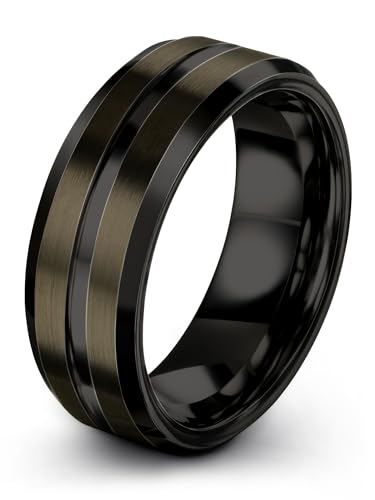 Tungsten Wedding Band Ring 8mm Men Women Comfort Fit Grey Black 18K Yellow Gold Plated Bevel Edge Brushed Polished