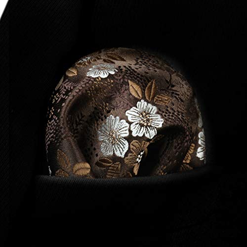 Image of HISDERN Men Floral Ties Woven Classic 3.4 inch Necktie Set Formal Tie Pocket Square for Wedding with Handkerchief Gift Box