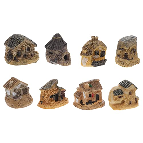 SEWOART 8pcs Miniature Resin House Ornament Garden Decorative Prefab Tiny