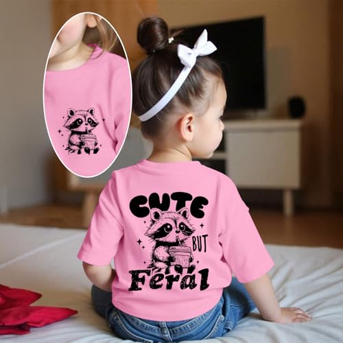 Cute But Feral Shirt for Girls Kids Funny Raccoon Graphic Tees Summer Toddler Printed Short Sleeve Trendy Cotton Tops4