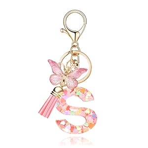 Fashion Alphabet Initial Letter Keychain Tassel Butterfly Pendant Key Ring for Purse Handbags Women Girl