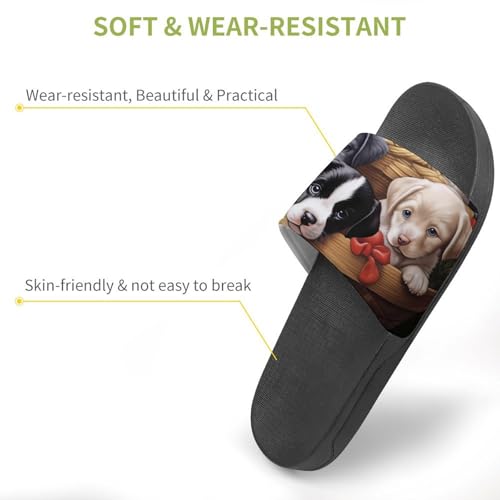 Cute Dogs in Basket Non Slip Slides Sandals for Women Men Quick Drying Shower Shoes for Bathroom Pool Beach3