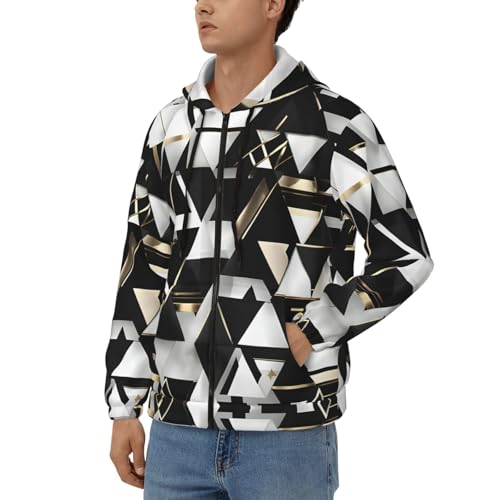 Sweat à fermeture éclair imprimé triangle or et noir pour homme au style géométrique soigné - 2
