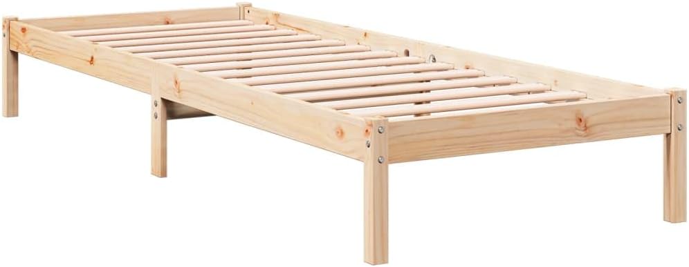 vidaXL Extra Long Wooden Bed Frame - 90x210cm, Solid Pine - Stable, Durable, with Slats for Optimal Mattress Support - Brown