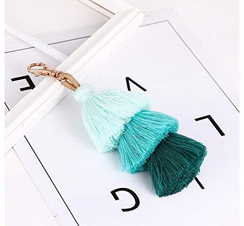 JINZHOUFZ Tassel Colorful Bohemian Handbag Charms Rainbow Key Chain Cotton Tassel Fashion Accessories for Women (mint green)