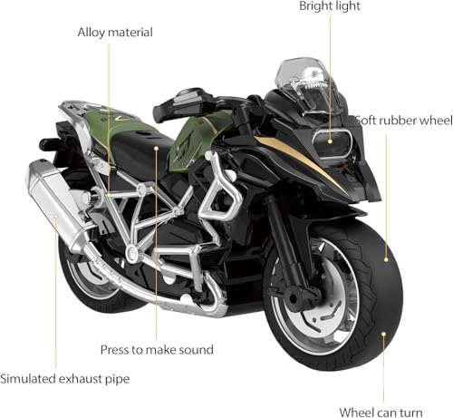 Image of FEXXA Police Motorcycle Toy - Pull Back Motorcycle Toys, Tiny Gift with Music Lighting, Latte Motorcycles Toy for Kids Boys Age 3-8 Year Old [NEW] (TOURTER Bike -Green)