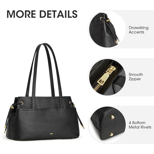Image of Kattee Stylish Leather Bucket Bag for Women with 2 Detachable Straps | Top grain pebbled leather with drawstring sides, roomy pockets, and space for a 7.9-inch tablet.