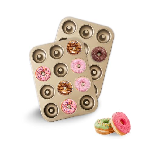 Donut Pans 2 Pack, Non-Stick 12-Cavity Donut Pan for Baking, Carb...