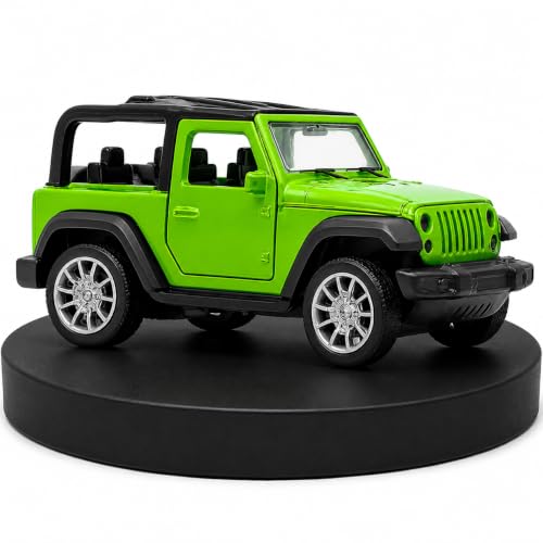 Image of Jeep Die Cast Metal Toy Car with Opening Doors & Pull Back Action | Mini Manual Push Super Car No Battery Needed | Durable Diecast Vehicle for Kids Age 3+ Collectible Gift (Green)