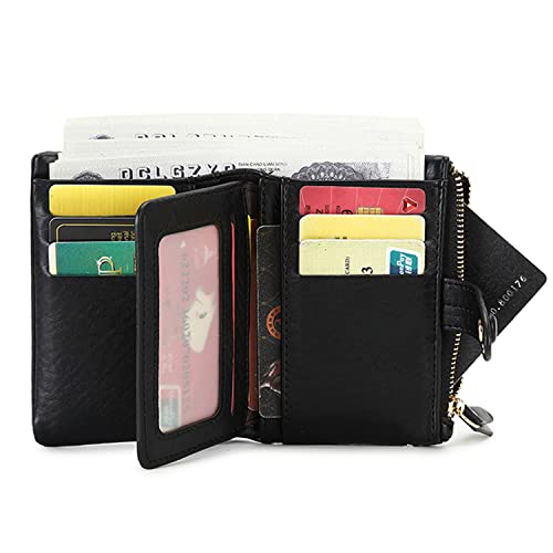Small Genuine Leather Wallet for Women Trifold/Bifold RFID Blocking with Zipper Coin Pocket Black (Black)4