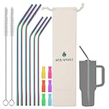 AQUAPHILE Stainless Steel Straws for Stanley Tumbler, 10.5'& 12' Long Bent Straw Replacement for 30/40 oz Stanley Cup Accessories, Reusable Metal Straws with Silicone Tips and Cleaning Brush, Rainbow