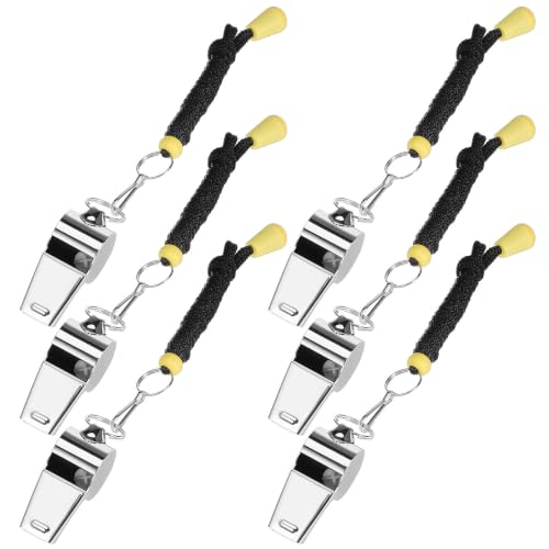Silbatos deportivos de acero inoxidable con cordón, 6 piezas miniatura 1