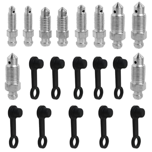 GIONAR 10Pcs Vis de Purge Etrier, avec Cache-poussière, Matériau en Acier au Carbone, 5 tailles M6x1mm/M7x1mm/M8x1.25mm/M10x1mm/M10x1.25mm, Vis de Purge de Frein pour...