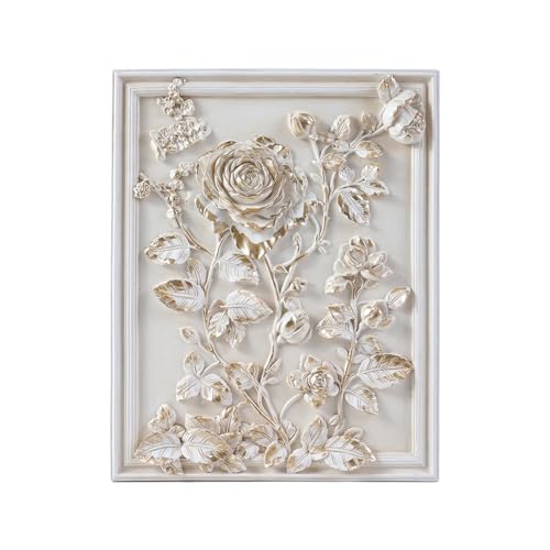Kangce Vintage Wall Sculptures,Antique Art Decor with Hand-Carved Rose Pattern,Floral