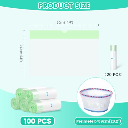 100 Stück Einweg Töpfchenbeutel,Reisen Töpfchen Liner mit Kordelzug für Tragbare Töpfchen für Unterwegs,für Kinder Kleinkind Erwachsene Haustier im Freien (5 Rollen)