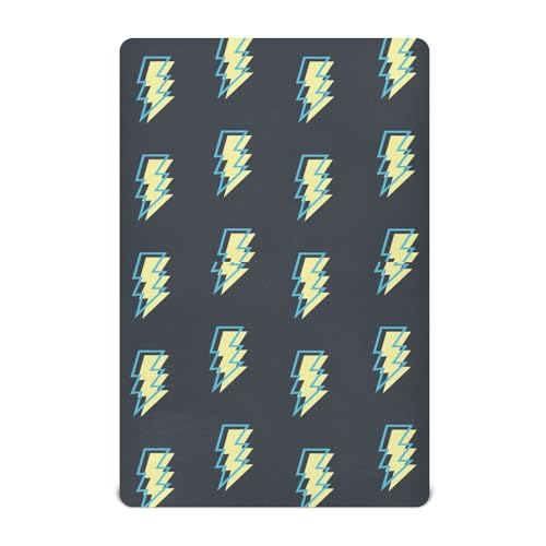 Image of Lightning Bolt Black Fitted Crib Sheets Stretchy Portable Playard Sheets for Baby Toddler, Breathable Soft Mini Crib Mattress 52 x 28 in for Boys and Girls