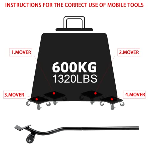 Heavy Duty Furniture Expandable Lifter With 4 Mover Dolly For Easy And Safe Moving Kit, Rubber Wheels 2 Brake 360° Rotatable Appliance Mover Dolly, Max Up For 1320Lbs/600Kg (Black) #TOP6