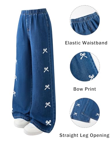 Happy Cherry Kids Girls Baggy Jeans Distressed Washed Casual Wide Leg High Waist Elastic Band Denim Pants4