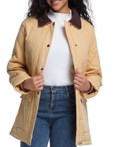 Quilted Barn Jacket for Women Corduroy Collar Lightweight Puffer Jackets Casual Winter Coat with Pockets3
